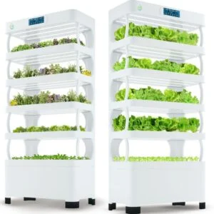 Torre EcoHydro PRO: sistema avanzado de jardinería hidropónica vertical, ideal para cultivo en interiores y espacios urbanos reducidos.